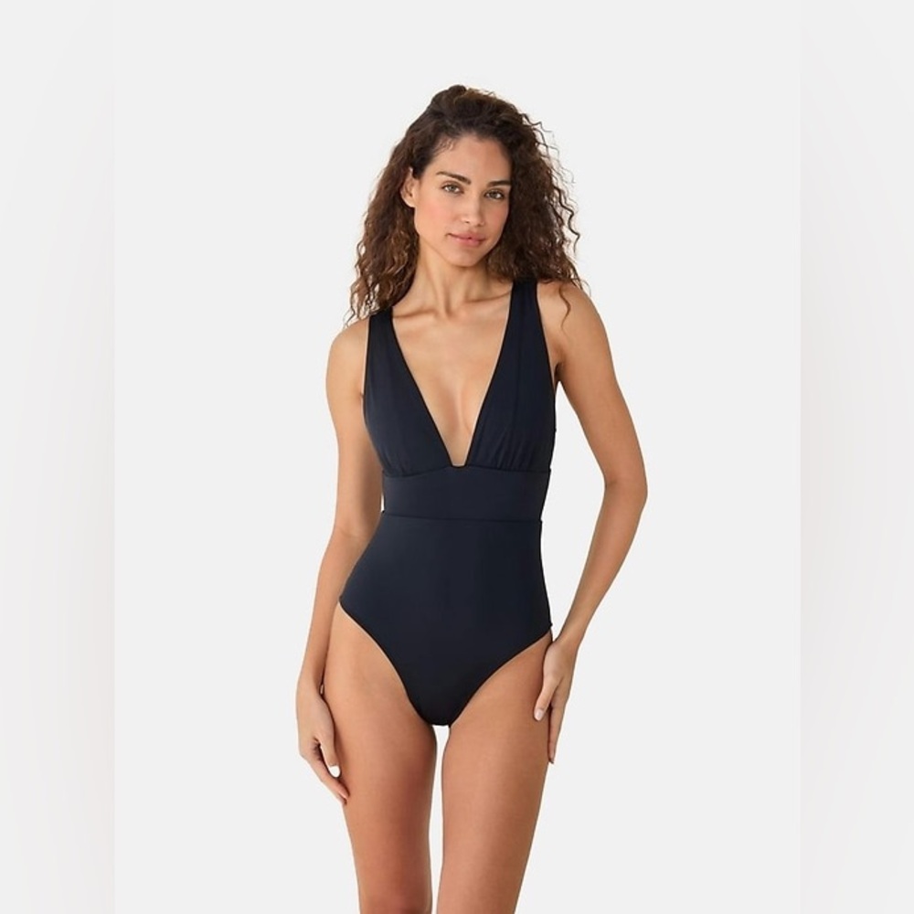Andie Swim The Mykonos One Piece Swimsuit Black Plunge V-Neck Size Large NWT